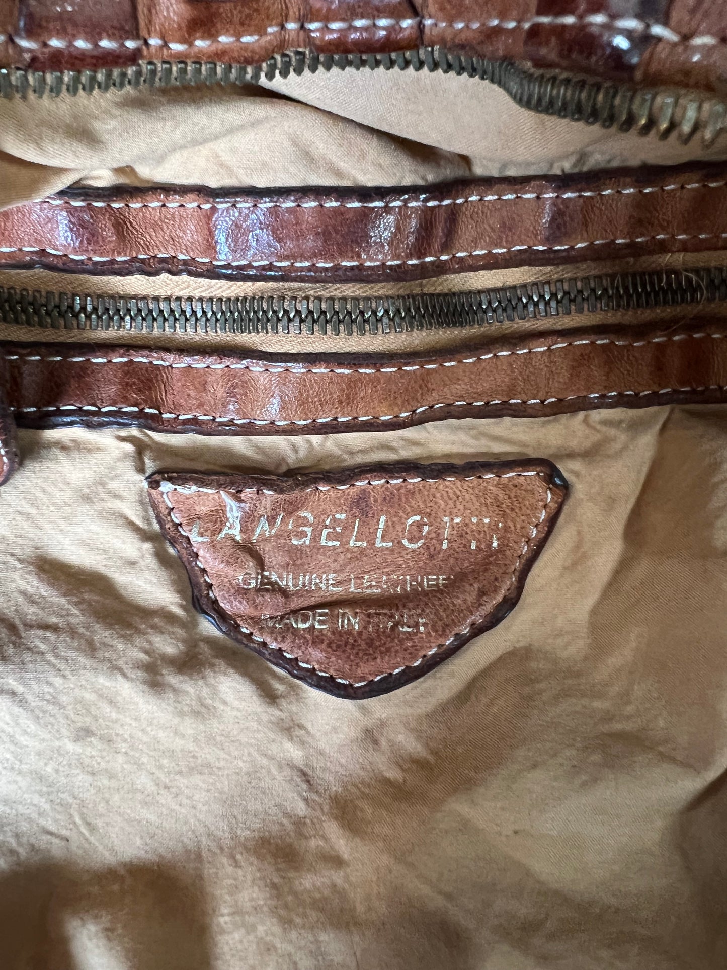 Vintage Langellotti Brown Hand-woven Leather Crossbody Satchel Tote Bag