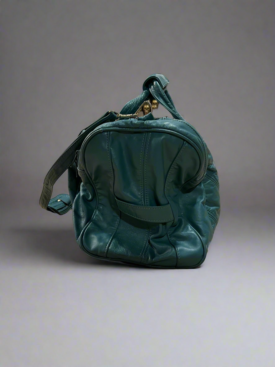 Vintage Genuine Leather Crown Gas Station Duffle Bag