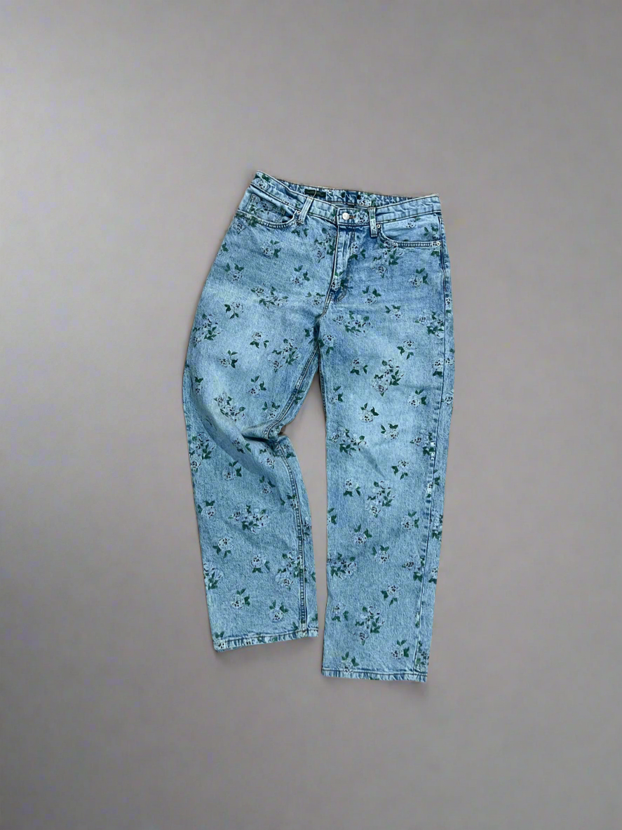 Vintage Flower Jacquard Print Jeans 34