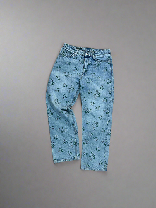 Vintage Flower Jacquard Print Jeans 34