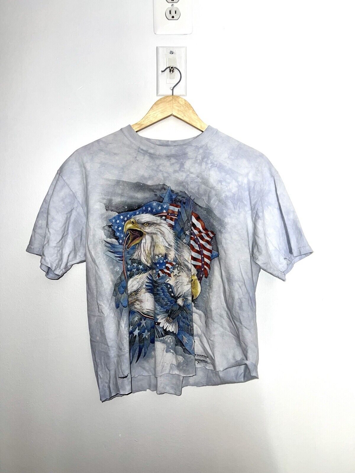 Vtg Vintage Merica Eagle America Cropped T Shirt Light Blue