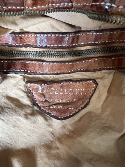 Vintage Langellotti Brown Hand-woven Leather Crossbody Satchel Tote Bag