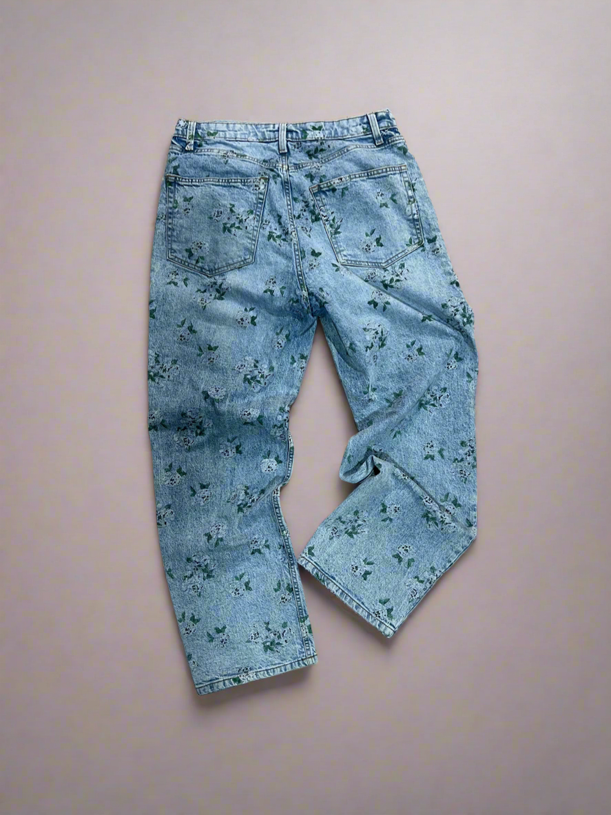 Vintage Flower Jacquard Print Jeans 34