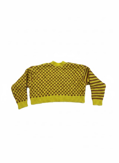 Zara Women’s Yellow Brown Checkered Stripe Cropped Cardigan