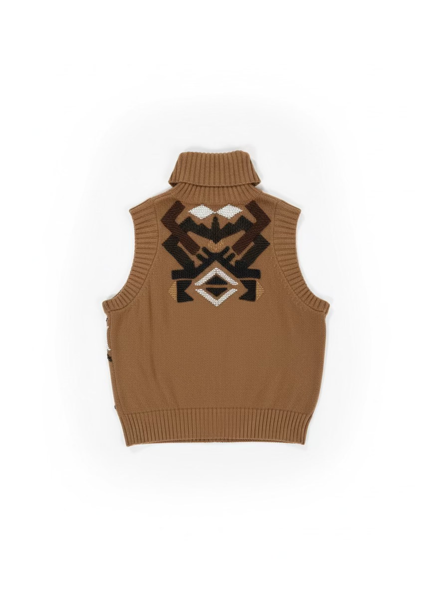 Gwen Stefani L.A.M.B. Sleeveless turtleneck sweater with hand beaded tribal print