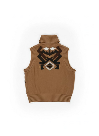 Gwen Stefani L.A.M.B. Sleeveless turtleneck sweater with hand beaded tribal print